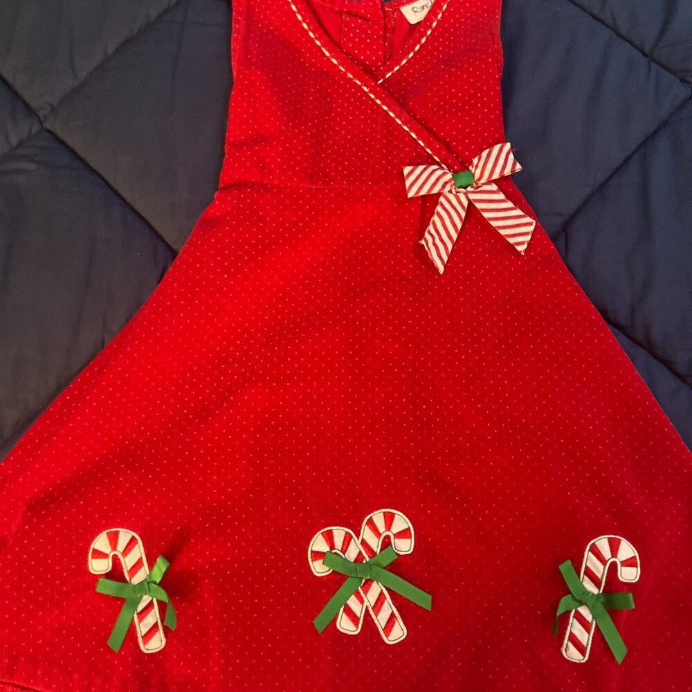 Red Corduroy Christmas dress with candy canes